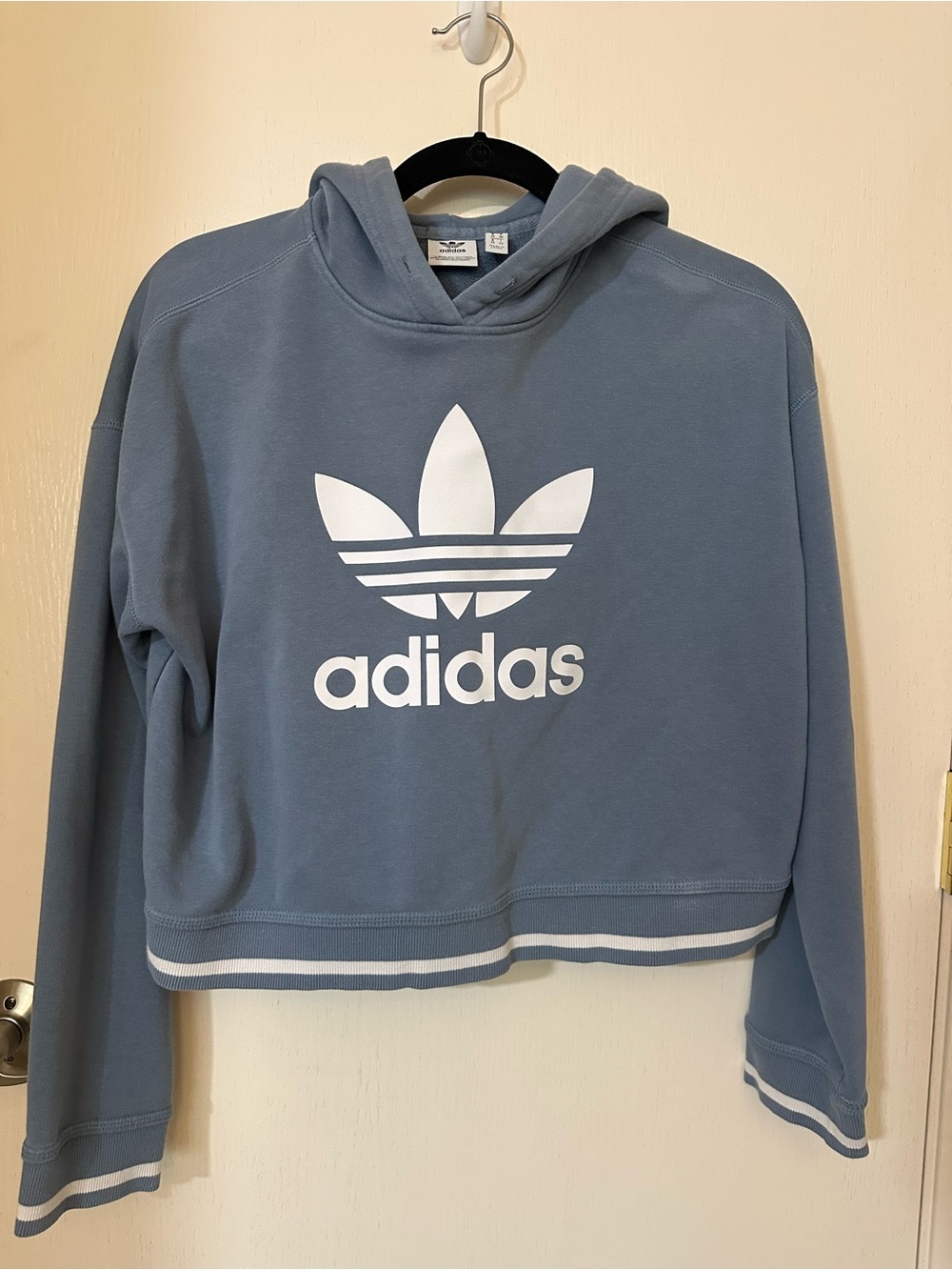 adidas light blue Trefoil cropped hoodie